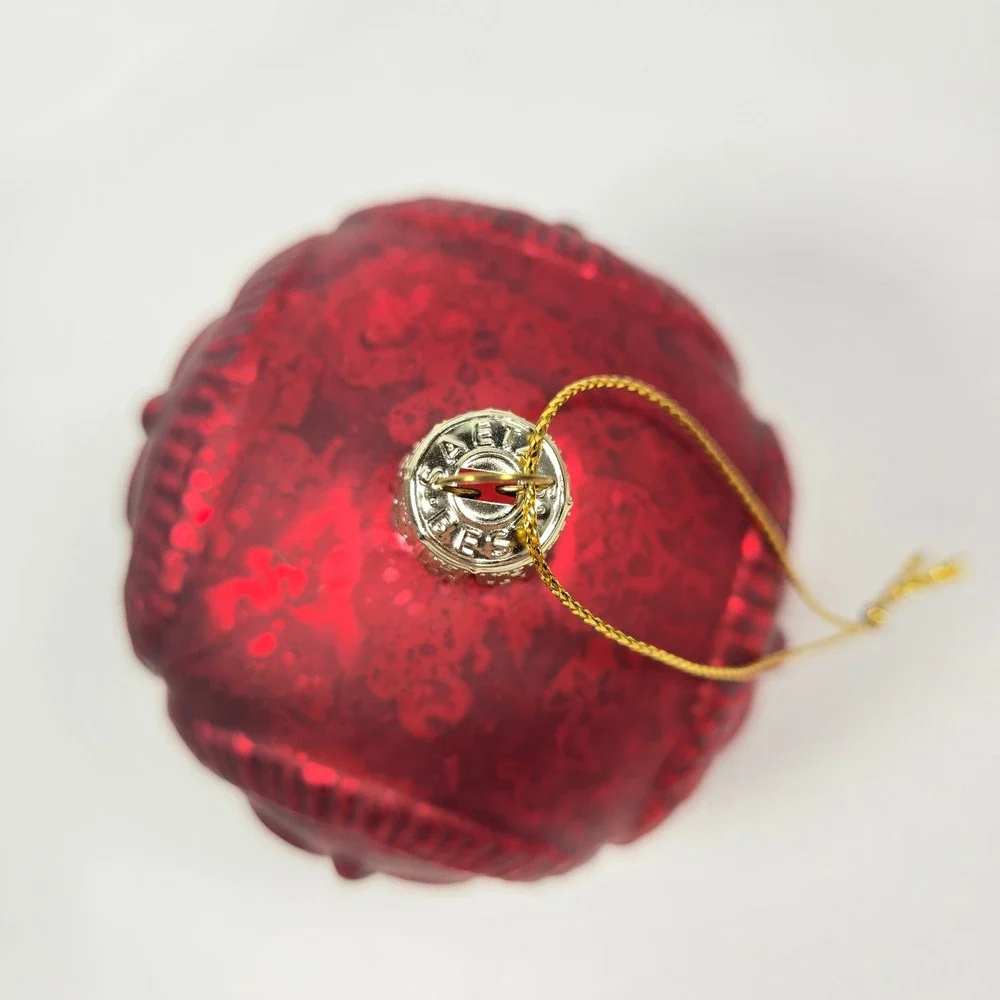 2 Vintage‎ Saetas Best Fleur-de-lis Red Glass Ball 3